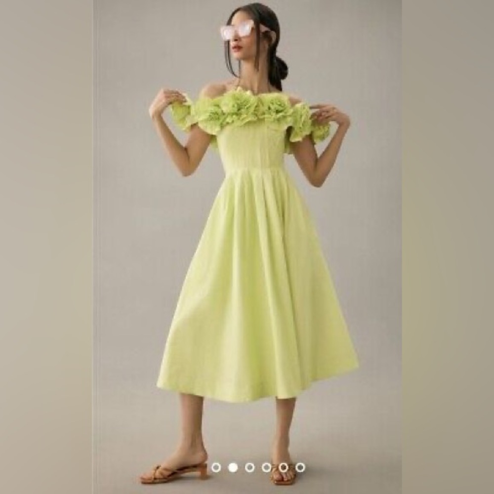 NWT The Corina Ruffled Bodice Style Midi/Calf-Length Dress Chartreuse Green XL